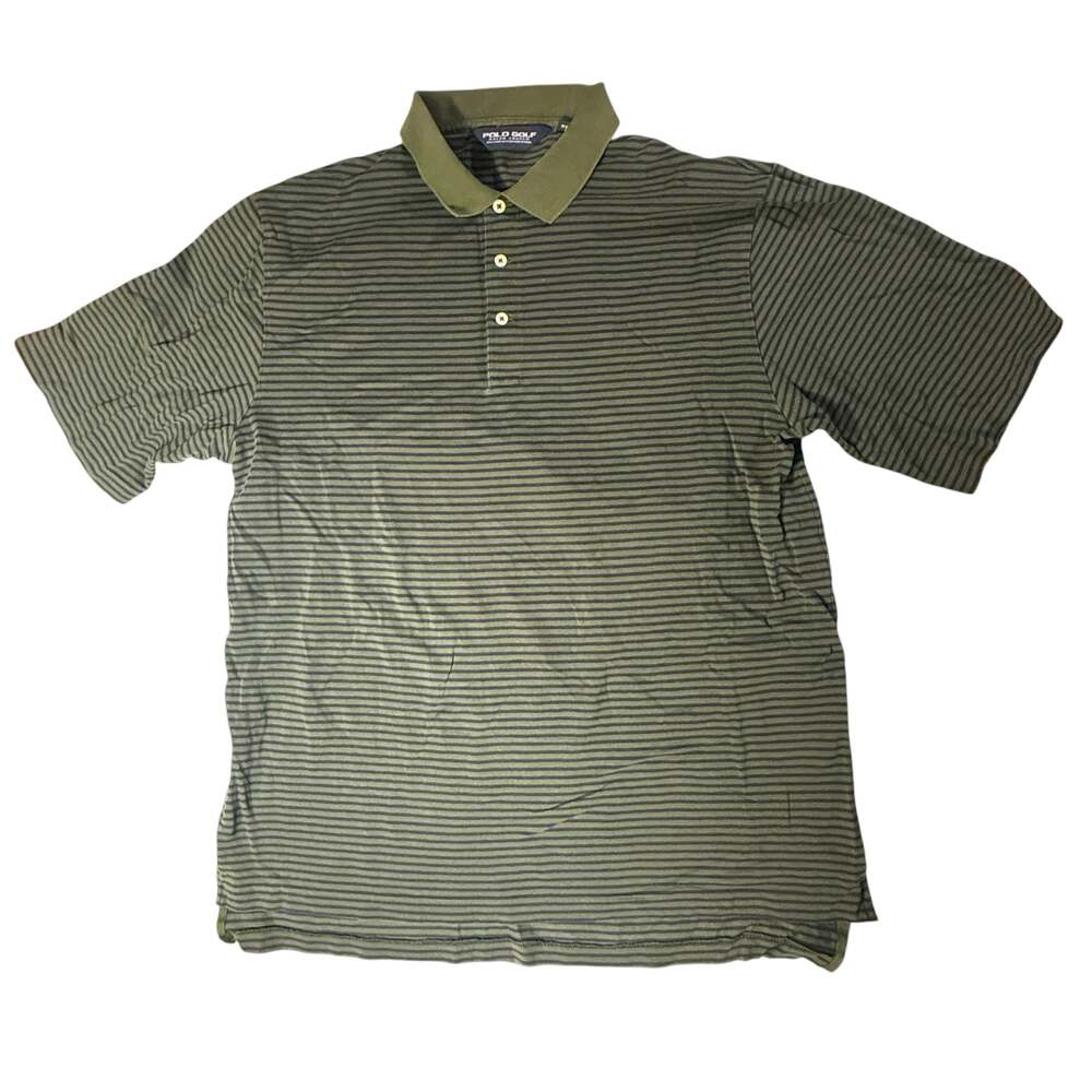 Polo Golf Ralph Lauren Striped 100% Pima Cotton Polo Shirt Green Blue Large